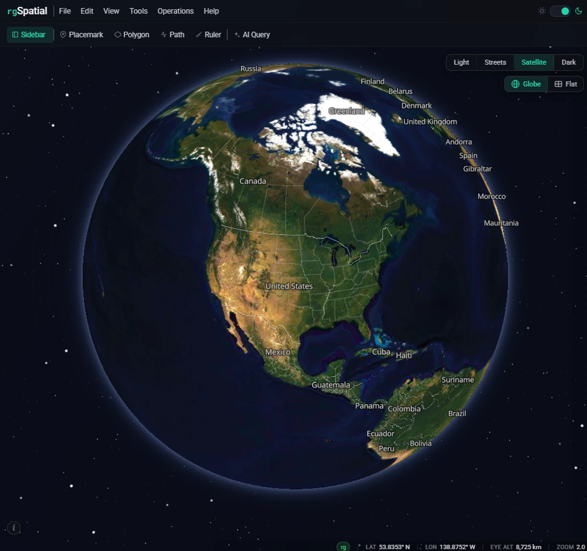 rgSpatial app — 3D globe